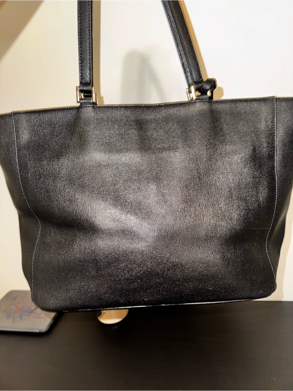 Furla Black Leather Tote with Gold Accent Charm - Picture 3 of 12